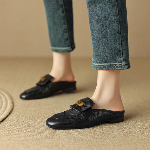 舒适百搭，圆头低跟真皮半拖SSS-S5203 商品图0