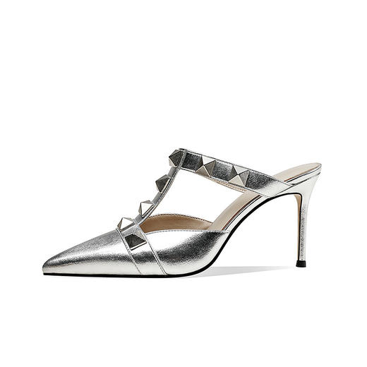 铆钉尖头高跟鞋，欧美柳丁细跟一字丁字带凉鞋女柳钉包头拖鞋女CX-51-7-1 商品图4