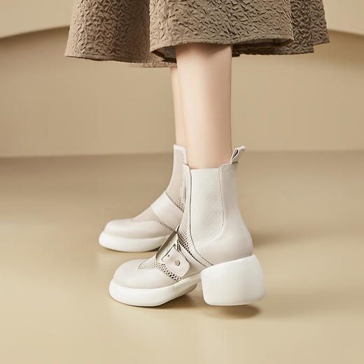 春季新款，时尚个性厚底粗跟网纱拼接短靴CZ410 商品图11