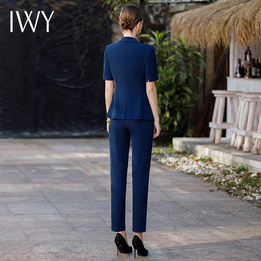 IWY/藏青色夏季短袖西装套装女职业新款轻薄透气高端套裙女CP1777 商品图4