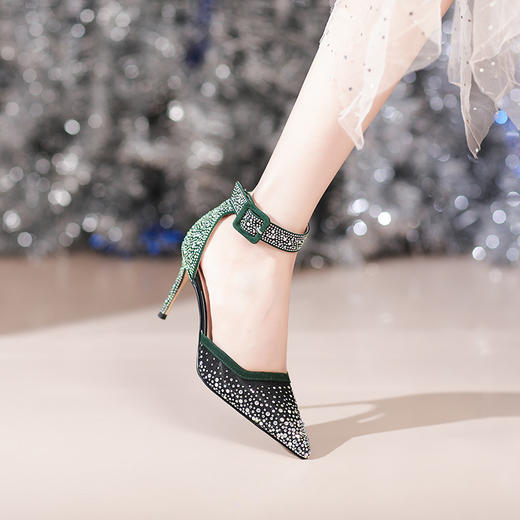 夏季尖头高跟鞋，时尚包头凉鞋女士细跟性感磨砂翻皮水钻扣带女鞋女CX-A219-621 商品图5