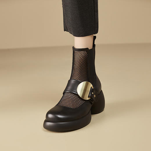 春季新款，时尚个性厚底粗跟网纱拼接短靴CZ410 商品图4