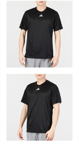 阿迪达斯（adidas）男款短袖 23夏新款运动服跑步健身训练半袖透气快干圆领休闲t恤衫 IB7915/经典黑/反光细节