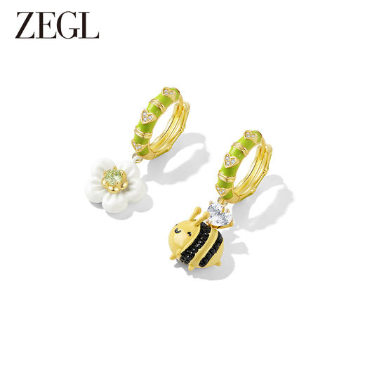 ZEGL设计师轻松春日系列小花蜜蜂耳环女小众竹节耳钉耳扣绿色耳饰 商品图3