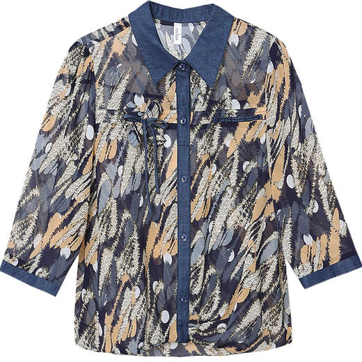 印花蓝色衬衣，新款七分袖休闲打底衫时尚妈妈装短款小衫QYM-YX-CL23828-1-Y 商品图4