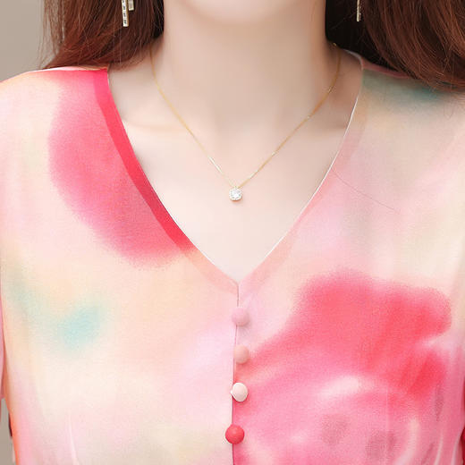 修身时尚，夏款印花中长款雪纺裙V领短袖简约气质优雅连衣裙QYM-OMS-SA305-L 商品图3