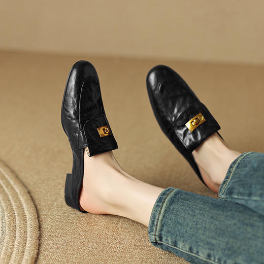 舒适百搭，圆头低跟真皮半拖SSS-S5203 商品图4