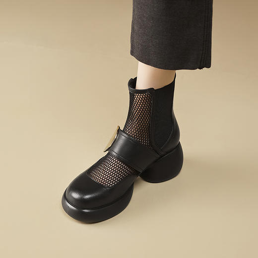 春季新款，时尚个性厚底粗跟网纱拼接短靴CZ410 商品图5