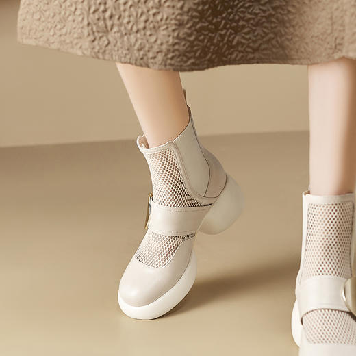 春季新款，时尚个性厚底粗跟网纱拼接短靴CZ410 商品图12