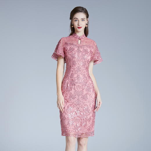 DNO-2GA8824时尚婆婆酒会礼服新款大码红色连衣裙长袖 商品图1