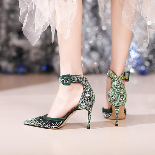 夏季尖头高跟鞋，时尚包头凉鞋女士细跟性感磨砂翻皮水钻扣带女鞋女CX-A219-621 商品图2