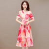 修身时尚，夏款印花中长款雪纺裙V领短袖简约气质优雅连衣裙QYM-OMS-SA305-L 商品缩略图0