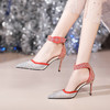 夏季尖头高跟鞋，时尚包头凉鞋女士细跟性感磨砂翻皮水钻扣带女鞋女CX-A219-621 商品缩略图0