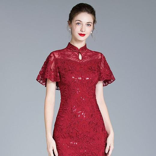 DNO-2GA8824时尚婆婆酒会礼服新款大码红色连衣裙长袖 商品图3