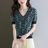 夏装新款，V领冰丝短袖t恤女半袖上衣薄款针织衫洋气蕾丝小衫CC-89-5151 商品缩略图5
