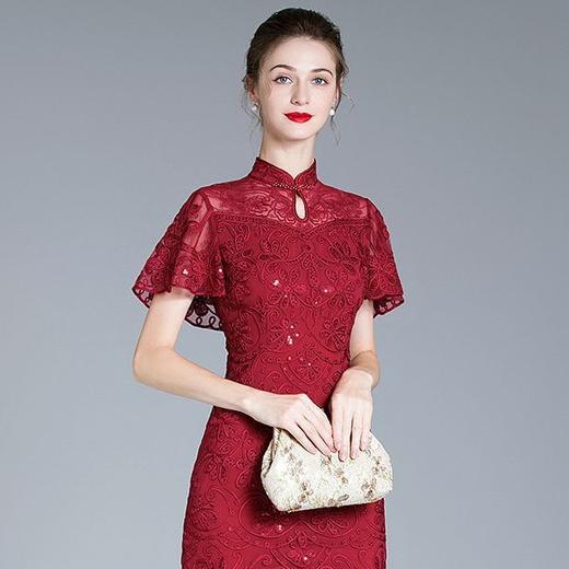 DNO-2GA8824时尚婆婆酒会礼服新款大码红色连衣裙长袖 商品图5