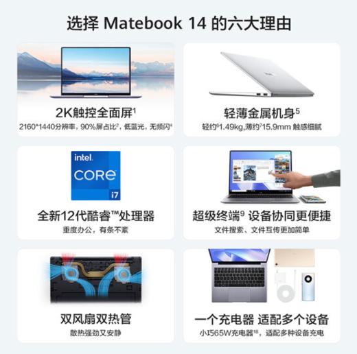 华为笔记本电脑MateBook 14 2022 12代酷睿版 i5 16G 512G 轻薄本/14英寸2K触控全面屏/手机互联 付完尾款即发货  szm416 商品图1