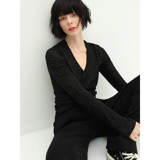 COCOBELLA前后两穿领型满天星亮片针织衫女秋时尚V领打底衫TS642 商品图2