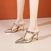 铆钉尖头高跟鞋，欧美柳丁细跟一字丁字带凉鞋女柳钉包头拖鞋女CX-51-7-1 商品缩略图2