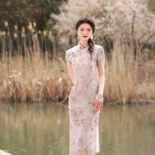 ZAYS-2004春夏长款改良提花年轻款旗袍日常气质优雅连衣裙旗袍 商品图0