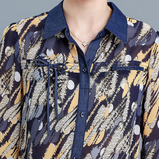 印花蓝色衬衣，新款七分袖休闲打底衫时尚妈妈装短款小衫QYM-YX-CL23828-1-Y 商品图3