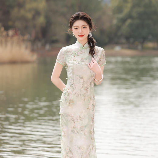 ZAYS-2004春夏长款改良提花年轻款旗袍日常气质优雅连衣裙旗袍 商品图1
