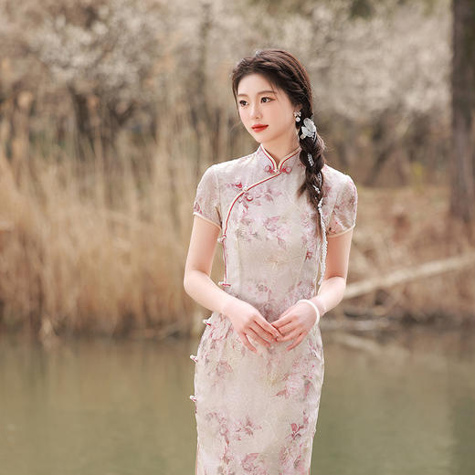 ZAYS-2004春夏长款改良提花年轻款旗袍日常气质优雅连衣裙旗袍 商品图3