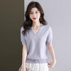 夏装新款，V领冰丝短袖t恤女半袖上衣薄款针织衫洋气蕾丝小衫CC-89-5151 商品缩略图3