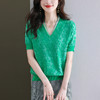 夏装新款，V领冰丝短袖t恤女半袖上衣薄款针织衫洋气蕾丝小衫CC-89-5151 商品缩略图6