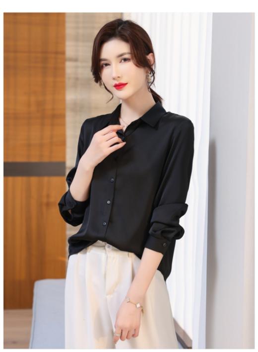 【简牧羊真丝缎面衬衫】质感一绝的真丝缎面轻奢衬衫来啦！！真丝缎面的光泽感，超赞的柔顺度和垂坠感❗ 商品图6