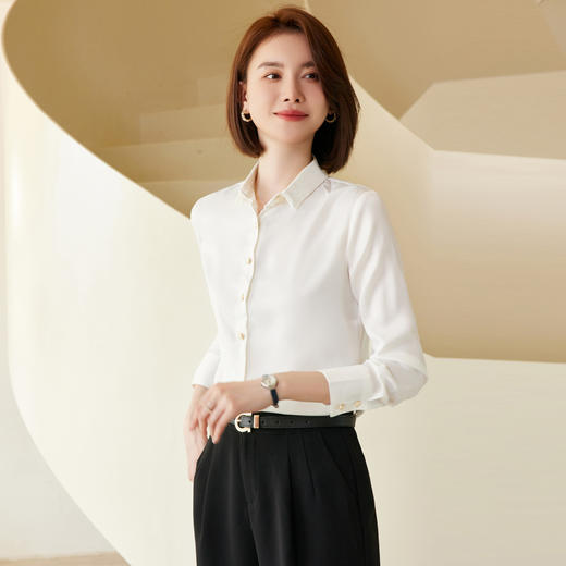 罗蒙春夏女士长袖衬衫经典小方领商务通勤职业OL休闲百搭衬衫女 商品图5