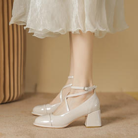 「两色可选！法式小香风」高跟鞋女玛丽珍鞋2023年夏季女鞋 新款仙女风一字扣浅口粗跟单鞋女