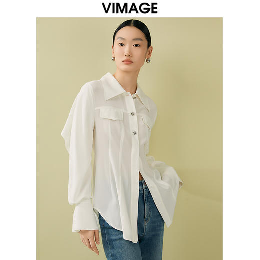 VIMAGE纬漫纪夏季新款百搭小众设计感衬衣衬衫V1909513 商品图2