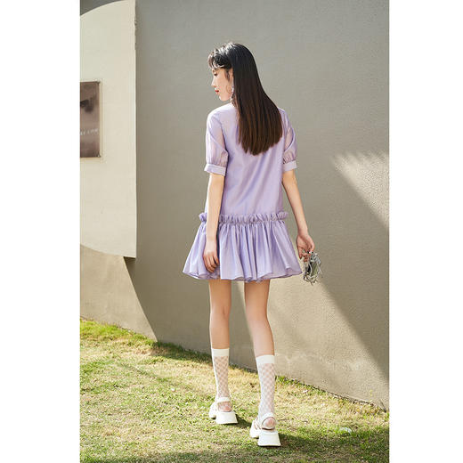 NEELLY纳俪夏季新款连衣裙女衬衫领系带娃娃裙减龄A字裙中长款N23044Y05504 商品图3