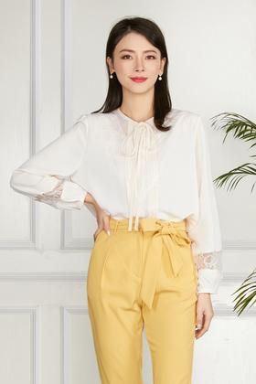 Le Malene 蝴蝶结蕾丝拼接衬衣 11444