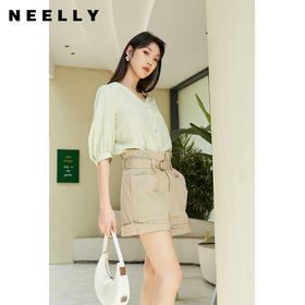 NEELLY纳俪商场同款韩版高腰系带短裤女宽松显瘦直筒休闲裤夏季N22044H03303
