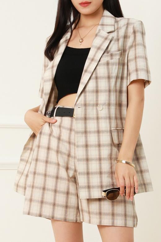 Kai & Kiera 复古格纹宽松西装式短裤 12868 商品图3