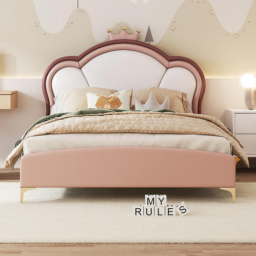 喜梦宝成人床儿童床真皮床网红粉色床梦幻少女孩公主床框架 皇冠 商品图0