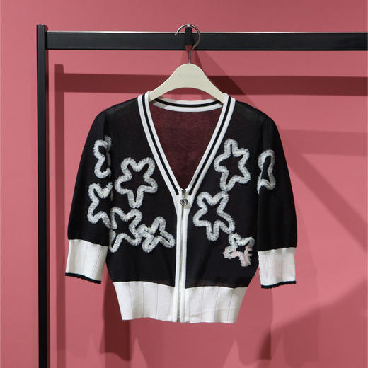 太平鸟女装立体花朵线开衫A5EDC2D25黑色 商品图0