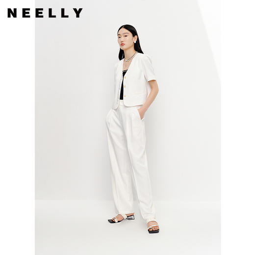 NEELLY纳俪商场同款白色西装裤女春夏直筒高腰阔腿裤垂感休闲裤子N23042H01069 商品图1