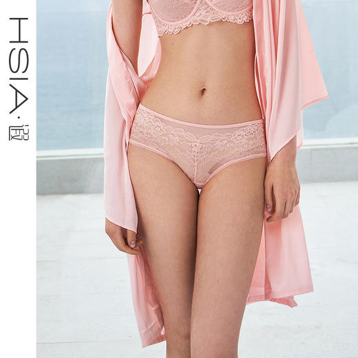 HSIA遐轻薄中腰平角裤舒适透气网纱浪漫蕾丝花叶纯棉裆底内裤女【叶子与花】 商品图0