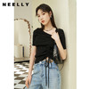 NEELLY纳俪针织衫女不对称领口抽绳显瘦修身短袖毛衣夏季轻薄套头N23044A05507 商品缩略图0