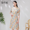 EITIE爱特爱夏款新品100%桑蚕丝优雅V领显瘦高腰舒适五分袖连衣裙7007745 商品缩略图0
