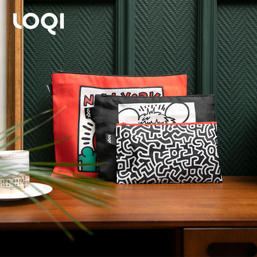 【收纳袋】德国LOQI x 凯斯哈林系列 环保收纳袋三件套 安迪鼠 迷宫 自由女神 文具数码配件收纳整理套包洗漱化妆防泼水 商品图9