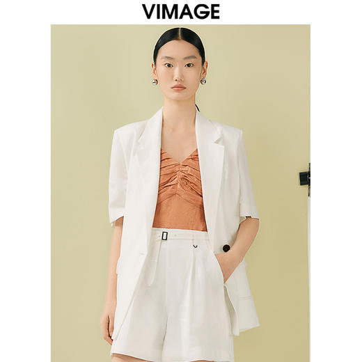 VIMAGE纬漫纪夏季新款通勤纯色短袖宽松西装外套V1903512 商品图0