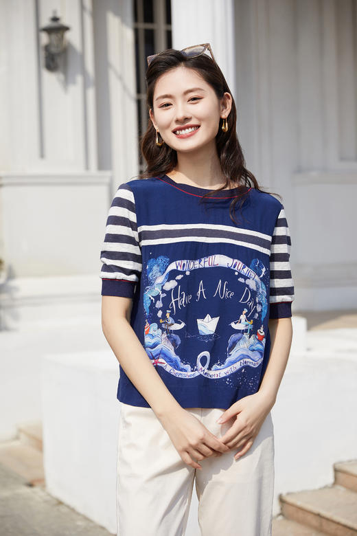 奇威【铜氨纤维 55%】撞色拼接T恤 0DB00143 商品图2