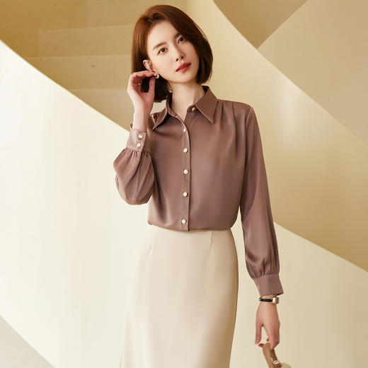 【多色可选】罗蒙春夏长袖衬衫女士商务通勤休闲百搭缎面衬衫女 商品图3