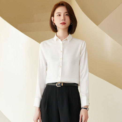 罗蒙春夏女士长袖衬衫经典小方领商务通勤职业OL休闲百搭衬衫女 商品图3