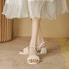 「两款配色！颜值派」粗跟凉鞋 女夏季新款仙女风中跟褶皱露趾一字带高跟凉鞋女 商品缩略图1