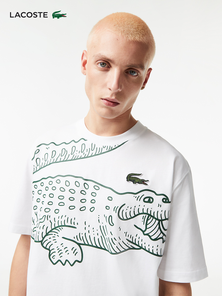 【海南专供价】Lacoste法国鳄鱼男装新款潮流印花休闲宽松圆领T恤TH5511-98